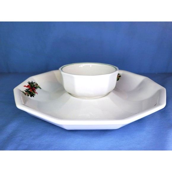 Christmas Tree Chip & Dip Pfaltzgraff 2 Pc Set White Made in USA - Picture 2 of 10